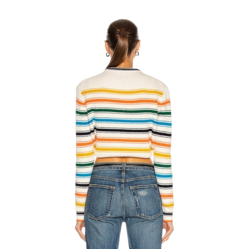 ROSIE ASSOULIN | Rainbow Striped Cutout Wool Cropped Sweater XS - Picture 11 of 11